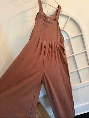 ANRABESS Linen Blend Wide Leg Overalls Jumpsuit Terracotta Brown - NWT Size XL